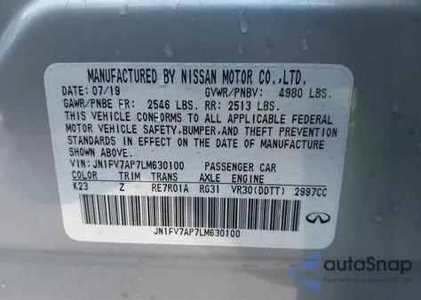 2020 Infiniti Q50 Red Sport 400 из США, поврежденный, VIN JN1FV7AP7LM630100